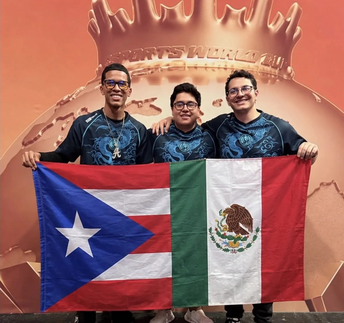 Leviatán's Warzone team with the Puerto Rican and Mexican flags at EWC 2026